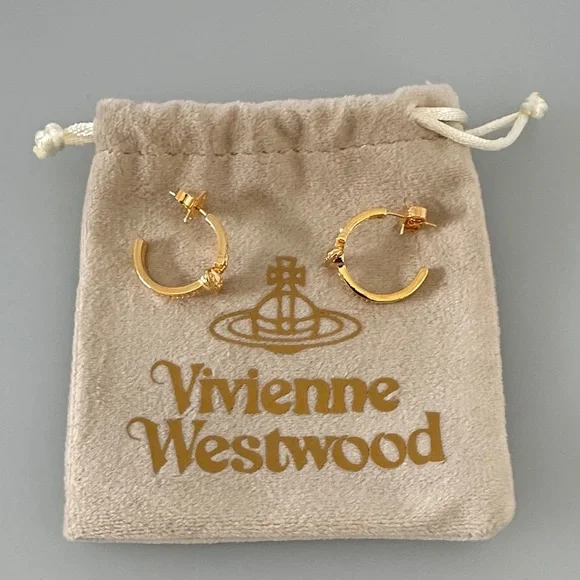 Vivienne Westwood hoops Gold Earrings with Crystal Accents - Picture 6 of 7